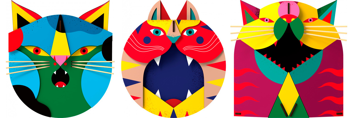 i gatti che camilla falsini ha disegnato per lo shop Miho, design contemporaneo